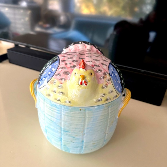 ITALICA ARS ITALY CERAMIC HEN SOUP TUREEN ON THE NEST DISH BOX Handpainted First - Picture 1 of 6